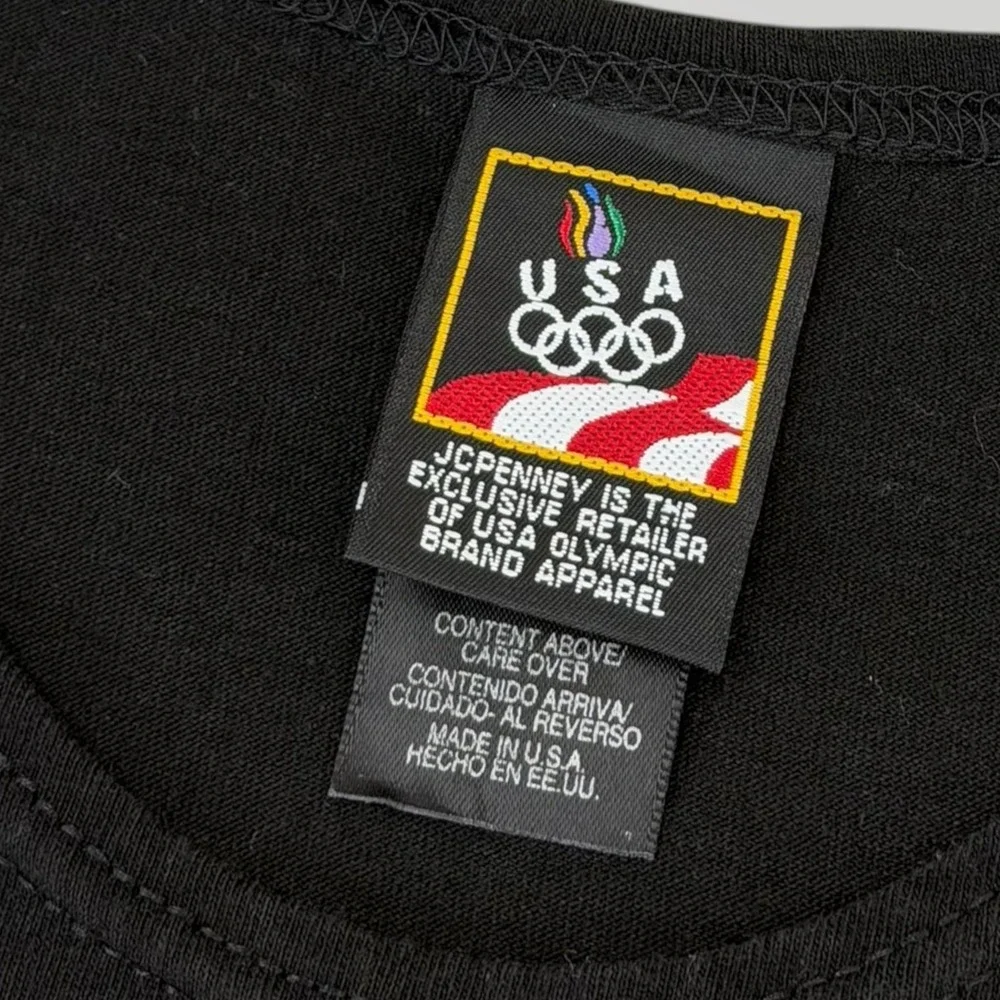 Vintage USA Olympic Tank Top M Black Made USA Embroidered‎ Rings 90s